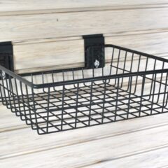 Turnlock Square Shallow Basket on slatwall panels