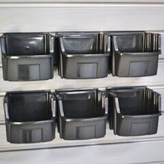 Black HandiWall Utility BIns on slatwall