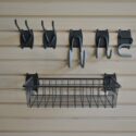 slatwall and wall grid accessories on slatwall panels